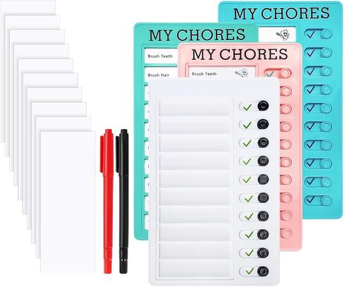 4 Pieces Blank Chore Chart for Kids Plastic Checklist Board with 10 Detachable Cardstock Reusable to Do List My Chores RV Checklist Task Planning Board, Visual Schedule and Reminder (with 2 Pen) in Saudi Arabia