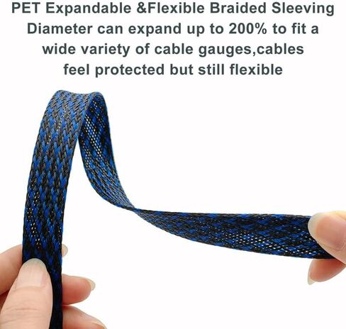 100ft-3/4 بوصة PET قابلة للتوسيع مضفرة سلك تلوح في الأفق كابل الأكمام سلك السيارات كم إدارة الكابلات التفاف سلك حامي الأنابيب مكتب منظم الأسلاك للمنزل والمكتب وكابل الصوت HDMI، أسود وأزرق in Saudi Arabia