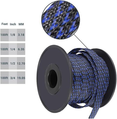 100ft-3/4 بوصة PET قابلة للتوسيع مضفرة سلك تلوح في الأفق كابل الأكمام سلك السيارات كم إدارة الكابلات التفاف سلك حامي الأنابيب مكتب منظم الأسلاك للمنزل والمكتب وكابل الصوت HDMI، أسود وأزرق in Saudi Arabia