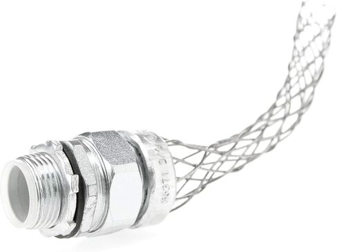 Woodhead 36375 Cable Strain Relief, Straight Male, Liquid Tight Conduit, Insulated Throat, Stainless Steel Mesh, 2" Conduit, 2" NPT Fitting Size, 7.50" Mesh Length in Kuwait