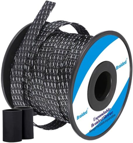 Cable Sleeves - PET Expandable Wire Loom 1/4"-100ft, Braided Wire Hider Mesh, Cord Management Organizer for USB Power Video Cable, Flexible Wrap Cover w/Heat Shrinkable Tubes, Black&White in Kuwait
