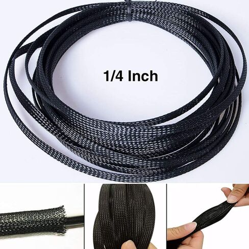 Cable Sleeves - PET Expandable Wire Loom 1/4"-100ft, Braided Wire Hider Mesh, Cord Management Organizer for USB Power Video Cable, Flexible Wrap Cover w/Heat Shrinkable Tubes, Black&White in Kuwait