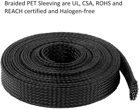 Cable Sleeves - PET Expandable Wire Loom 1/4"-100ft, Braided Wire Hider Mesh, Cord Management Organizer for USB Power Video Cable, Flexible Wrap Cover w/Heat Shrinkable Tubes, Black&White in Kuwait