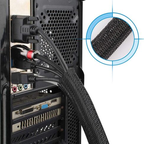 Cable Sleeves - PET Expandable Wire Loom 1/4"-100ft, Braided Wire Hider Mesh, Cord Management Organizer for USB Power Video Cable, Flexible Wrap Cover w/Heat Shrinkable Tubes, Black&White in Kuwait