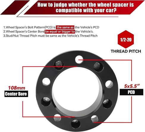 فواصل عجلات 5x5.5، لـ 1994-2001 Dodge Ram 1500 و1980-1996 Ford F-150، 4 قطع 2 بوصة 5x139.7 فاصل عجلة لـ 1992-2006 E-150 1960-1985 CJ2 CJ3 CJ7 CJ5 CJ6، 5 عروة مع 1 /2-20 ترصيع 108 مركز in Kuwait