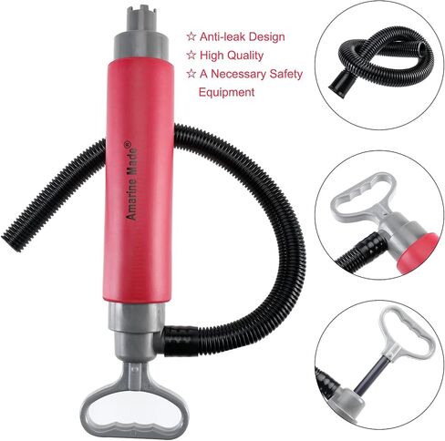 Amarine Made Bilge Pump,Red Bilge Pump for Kayaks,Canoes and Boats,Manual Kayak Hand Water Pumps Portable Sump Pump,Must Have Emergency Equipment for Kayakers (with hose) in Saudi Arabia