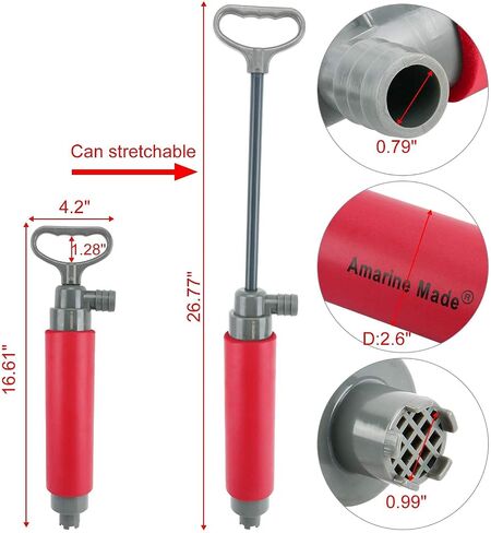Amarine Made Bilge Pump,Red Bilge Pump for Kayaks,Canoes and Boats,Manual Kayak Hand Water Pumps Portable Sump Pump,Must Have Emergency Equipment for Kayakers (with hose) in Saudi Arabia