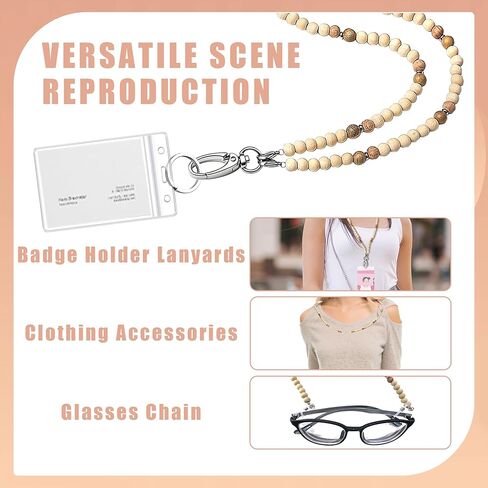 2 Pcs Lanyards for Id Badges with 4 ID Holder Wooden Teacher Lanyard Portable Wood Beaded Lanyards Glasses Chain Keys Lanyards for Women Girls Teacher Gift in Kuwait