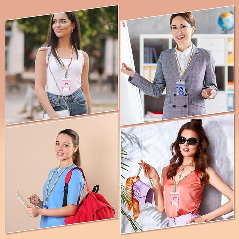 2 Pcs Lanyards for Id Badges with 4 ID Holder Wooden Teacher Lanyard Portable Wood Beaded Lanyards Glasses Chain Keys Lanyards for Women Girls Teacher Gift in Kuwait