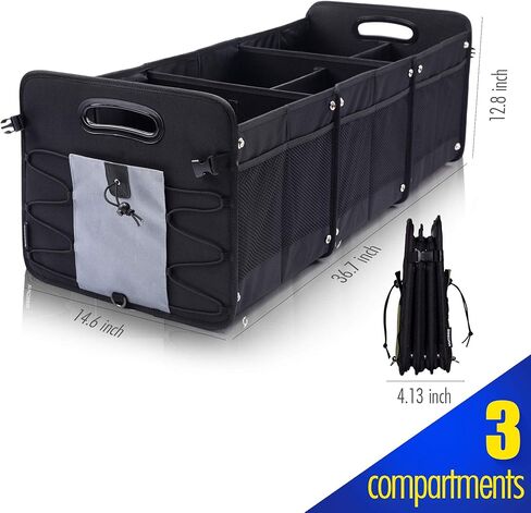 منظم صندوق السيارة الكبير ومنظم السيارة والتخزين لسيارات الدفع الرباعي 3 مقصورات قابلة للطي ومحمولة وغير قابلة للانزلاق وحزام سفلي (أزرق) in Kuwait