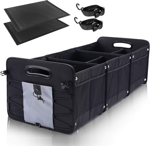 منظم صندوق السيارة الكبير ومنظم السيارة والتخزين لسيارات الدفع الرباعي 3 مقصورات قابلة للطي ومحمولة وغير قابلة للانزلاق وحزام سفلي (أزرق) in Kuwait