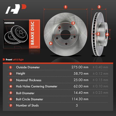 A-Premium 11.81 inch (275mm) Front Vented Disc Brake Rotors Compatible with Select Toyota Models - Tacoma 2005 2006 2007 2008 2009 2010 2011 2012 2013 2014 2015, 2-PC Set in Saudi Arabia
