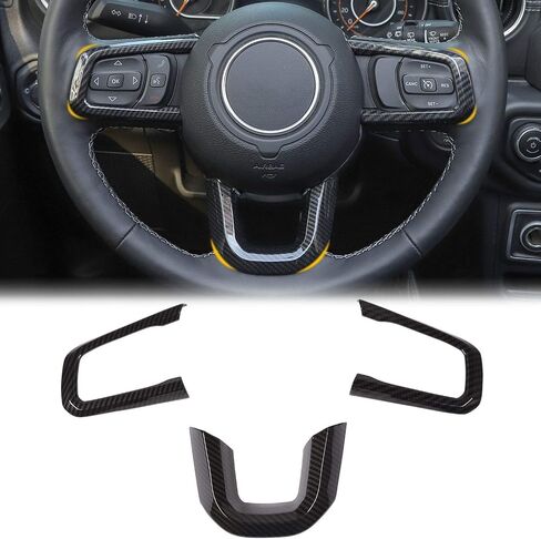 CheroCar JL JT Steering Wheel Covers Carbon Fiber Grain Trim for 2018-2021 Jeep Wrangler JL, for 2020-2021Jeep Gladiator JT, Interior Accessories,3PACK… in Saudi Arabia