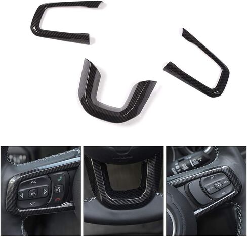 CheroCar JL JT Steering Wheel Covers Carbon Fiber Grain Trim for 2018-2021 Jeep Wrangler JL, for 2020-2021Jeep Gladiator JT, Interior Accessories,3PACK… in Saudi Arabia