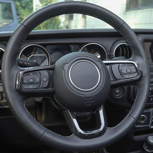 CheroCar JL JT Steering Wheel Covers Carbon Fiber Grain Trim for 2018-2021 Jeep Wrangler JL, for 2020-2021Jeep Gladiator JT, Interior Accessories,3PACK… in Saudi Arabia