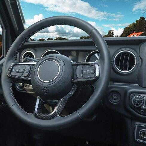 CheroCar JL JT Steering Wheel Covers Carbon Fiber Grain Trim for 2018-2021 Jeep Wrangler JL, for 2020-2021Jeep Gladiator JT, Interior Accessories,3PACK… in Saudi Arabia
