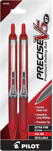 PILOT Precise V5 RT Refillable & Retractable Liquid Ink Rolling Ball Pens, Extra Fine Point (0.5mm) Red Ink, 2-Pack (26082) in Saudi Arabia