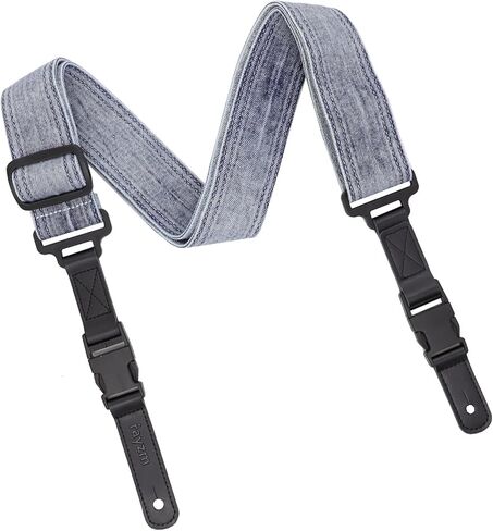 حزام جيتار مع نهايات جلدية سريعة الفك، حزام قابل للتعديل باللون الأزرق ديمين المغسول للجيتار الصوتي/الكهربائي/الجهير مع مشبك، بعرض 5 سم in Kuwait