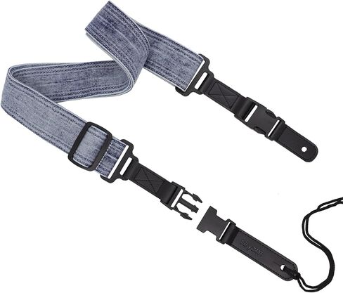 حزام جيتار مع نهايات جلدية سريعة الفك، حزام قابل للتعديل باللون الأزرق ديمين المغسول للجيتار الصوتي/الكهربائي/الجهير مع مشبك، بعرض 5 سم in Kuwait