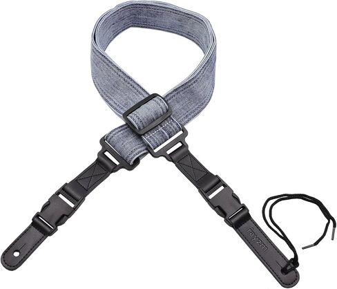 حزام جيتار مع نهايات جلدية سريعة الفك، حزام قابل للتعديل باللون الأزرق ديمين المغسول للجيتار الصوتي/الكهربائي/الجهير مع مشبك، بعرض 5 سم in Kuwait