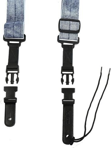 حزام جيتار مع نهايات جلدية سريعة الفك، حزام قابل للتعديل باللون الأزرق ديمين المغسول للجيتار الصوتي/الكهربائي/الجهير مع مشبك، بعرض 5 سم in Kuwait