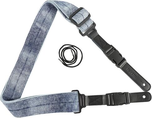 حزام جيتار مع نهايات جلدية سريعة الفك، حزام قابل للتعديل باللون الأزرق ديمين المغسول للجيتار الصوتي/الكهربائي/الجهير مع مشبك، بعرض 5 سم in Kuwait