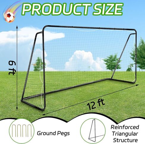 12 x 6 ft Soccer Goal for Backyard, Adults Kids Portable Soccer Net and Iron Frame Folding Soccer Goals Practice Weather Resistant Goal with 4 Ground Stakes for Competition Outdoor in Saudi Arabia