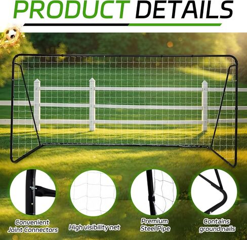 12 x 6 ft Soccer Goal for Backyard, Adults Kids Portable Soccer Net and Iron Frame Folding Soccer Goals Practice Weather Resistant Goal with 4 Ground Stakes for Competition Outdoor in Saudi Arabia
