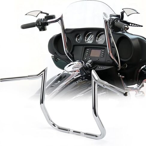 TIGERSGATE 1-1/4 inch Fat Meathook Monkey Bagger 16 inch Rise Ape Handlebar for 1996 To Present Harley Touring Models With Batwing Fairing Chrome in Saudi Arabia