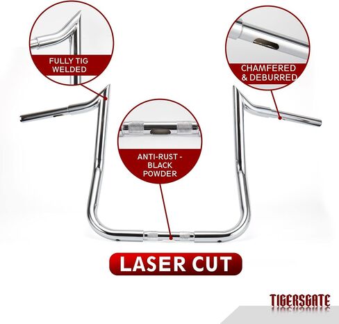 TIGERSGATE 1-1/4 inch Fat Meathook Monkey Bagger 16 inch Rise Ape Handlebar for 1996 To Present Harley Touring Models With Batwing Fairing Chrome in Saudi Arabia