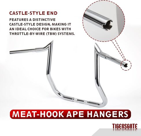 TIGERSGATE 1-1/4 inch Fat Meathook Monkey Bagger 16 inch Rise Ape Handlebar for 1996 To Present Harley Touring Models With Batwing Fairing Chrome in Saudi Arabia