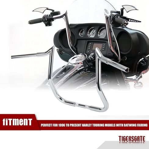 TIGERSGATE 1-1/4 inch Fat Meathook Monkey Bagger 16 inch Rise Ape Handlebar for 1996 To Present Harley Touring Models With Batwing Fairing Chrome in Saudi Arabia
