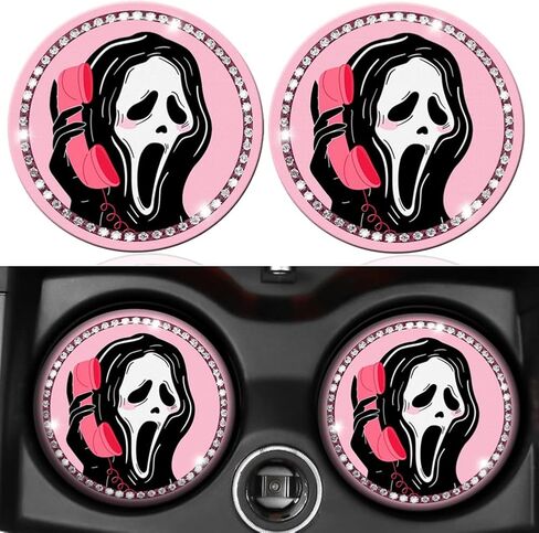 قطعتان من حامل أكواب السيارة اللامعة، وجه جمجمة مضحك، وجه جمجمة مضحك، وسادات سيليكون مضادة للانزلاق مقاس 2.75 بوصة حامل أكواب لوقايات السيارة، وإكسسوارات السيارة اللامعة للنساء والفتيات in Kuwait