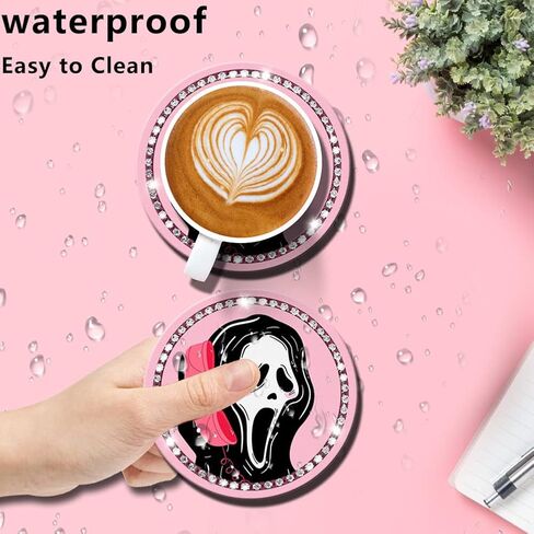 قطعتان من حامل أكواب السيارة اللامعة، وجه جمجمة مضحك، وجه جمجمة مضحك، وسادات سيليكون مضادة للانزلاق مقاس 2.75 بوصة حامل أكواب لوقايات السيارة، وإكسسوارات السيارة اللامعة للنساء والفتيات in Kuwait