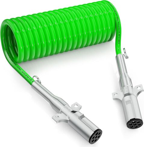 MICTUNING 7 طريقة ملفوف مقطورة الحبل 15FT الأخضر ABS كابل الطاقة الكهربائية الثقيلة SAE J560 7 دبوس سلك التوصيل للجرارات شبه الشاحنات in Kuwait