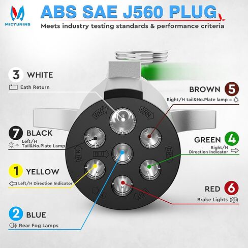 MICTUNING 7 طريقة ملفوف مقطورة الحبل 15FT الأخضر ABS كابل الطاقة الكهربائية الثقيلة SAE J560 7 دبوس سلك التوصيل للجرارات شبه الشاحنات in Kuwait