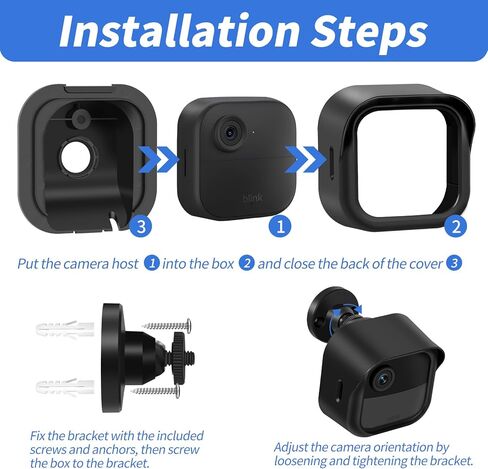 حامل جداري لجهاز Blink Outdoor 4 (الجيل الرابع)، 3 قطع من غطاء الحماية المقاوم للطقس وحامل قابل للتعديل بزاوية 360 درجة مع وحدة مزامنة 2 (الكاميرا الوامضة غير متضمنة، أسود) (3) in Kuwait