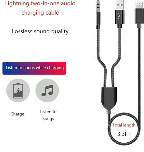 كابل صوت Lightning إلى 3.5 مم Aux Cord Audio 2 في 1 يعمل مع سماعات رأس ستيريو للسيارة iPhone إلى 3.5 مم كابل Aux ستيريو متوافق مع iPhone 13/12/11/X/8 (3.3FT) in Saudi Arabia