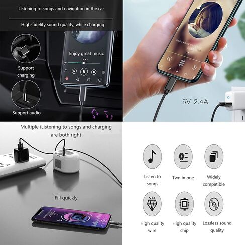 كابل صوت Lightning إلى 3.5 مم Aux Cord Audio 2 في 1 يعمل مع سماعات رأس ستيريو للسيارة iPhone إلى 3.5 مم كابل Aux ستيريو متوافق مع iPhone 13/12/11/X/8 (3.3FT) in Saudi Arabia