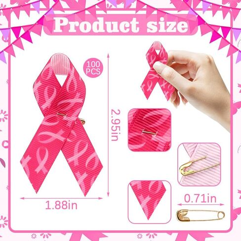 100 Pcs Pink Ribbon Pins Bulk Breast Cancer Awareness Pins for Charity Event Fundraising Breast Cancer Lapel Pins Breast Cancer Awareness Cancer Survivor Pins in Kuwait