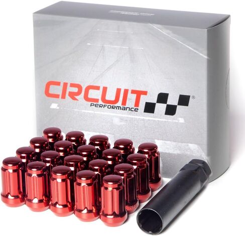 Circuit Performance Spline Drive Tuner Acorn Lug Nuts Red 12x1.25 Forged Steel (20pc + Tool) in Saudi Arabia