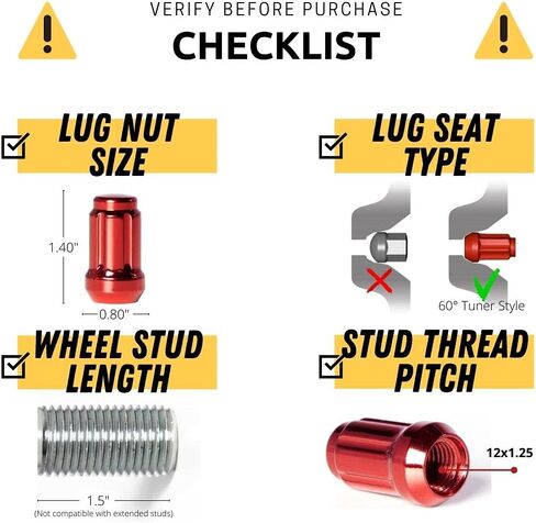 Circuit Performance Spline Drive Tuner Acorn Lug Nuts Red 12x1.25 Forged Steel (20pc + Tool) in Saudi Arabia