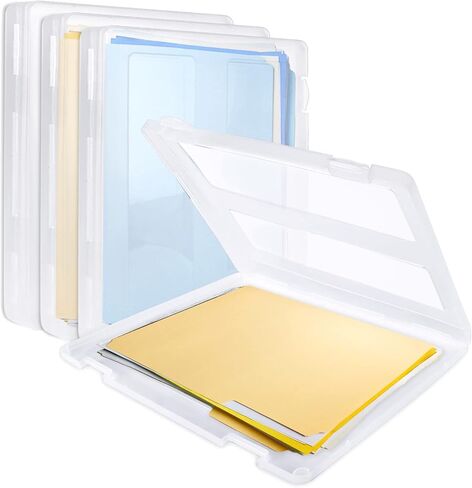 A4 Plastic Paper Organizer Box: 4 Pcs Plastic File Box, Portable Stackable Paper Storage Box, Clear A4 File Box, Clear Plastic Document Magazine Organizer Box for Papers, Magazines, Photos, Documents in Kuwait