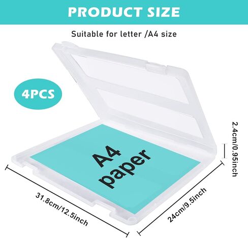 A4 Plastic Paper Organizer Box: 4 Pcs Plastic File Box, Portable Stackable Paper Storage Box, Clear A4 File Box, Clear Plastic Document Magazine Organizer Box for Papers, Magazines, Photos, Documents in Kuwait