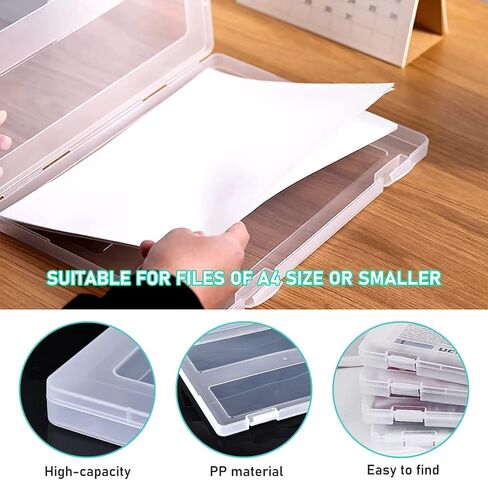 A4 Plastic Paper Organizer Box: 4 Pcs Plastic File Box, Portable Stackable Paper Storage Box, Clear A4 File Box, Clear Plastic Document Magazine Organizer Box for Papers, Magazines, Photos, Documents in Kuwait