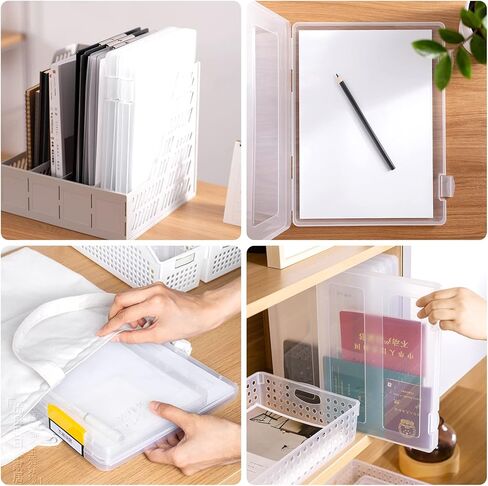 A4 Plastic Paper Organizer Box: 4 Pcs Plastic File Box, Portable Stackable Paper Storage Box, Clear A4 File Box, Clear Plastic Document Magazine Organizer Box for Papers, Magazines, Photos, Documents in Kuwait