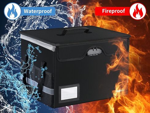 File Box with Lock, GREEWOR Portable Fireproof Document Box with Tab Inserts, Collapsible File Cabinet for Home Office/Book/Toy Storage, Reusable File Storage Oraganizer for Hanging Letter/Legal in Kuwait