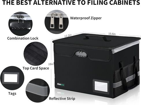 File Box with Lock, GREEWOR Portable Fireproof Document Box with Tab Inserts, Collapsible File Cabinet for Home Office/Book/Toy Storage, Reusable File Storage Oraganizer for Hanging Letter/Legal in Kuwait