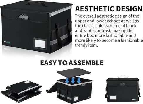 File Box with Lock, GREEWOR Portable Fireproof Document Box with Tab Inserts, Collapsible File Cabinet for Home Office/Book/Toy Storage, Reusable File Storage Oraganizer for Hanging Letter/Legal in Kuwait