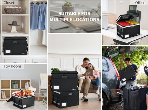 File Box with Lock, GREEWOR Portable Fireproof Document Box with Tab Inserts, Collapsible File Cabinet for Home Office/Book/Toy Storage, Reusable File Storage Oraganizer for Hanging Letter/Legal in Kuwait